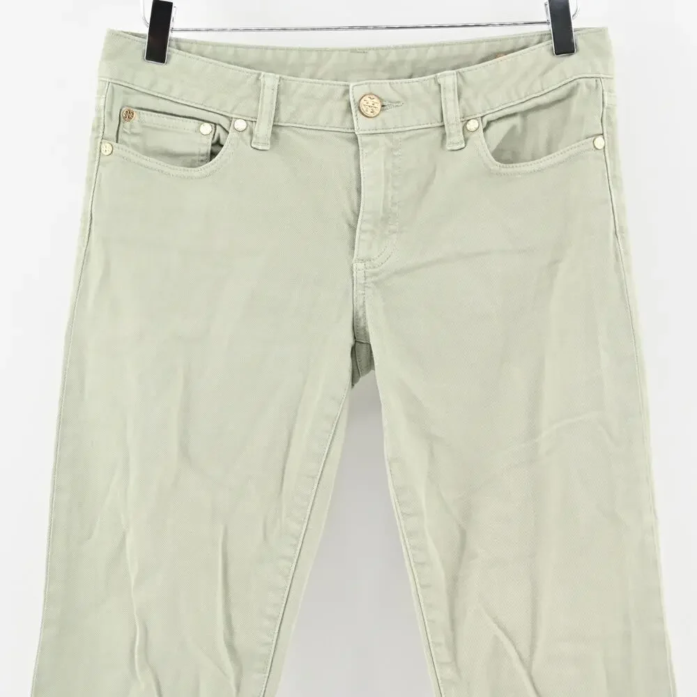 Tory‎ Burch Jeans Womens Size 28 Alexa Cropped Skinny Leg Green Mid Rise Denim